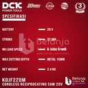 DCK Cordless Brushless Reciprocating Saw 20V Gergaji Kayu KDJF22DM