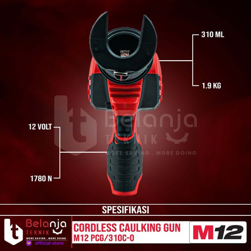 Milwaukee Tembakan Lem Baterai M12 PCG-310C Caulking Gun Set 12V 4 AH