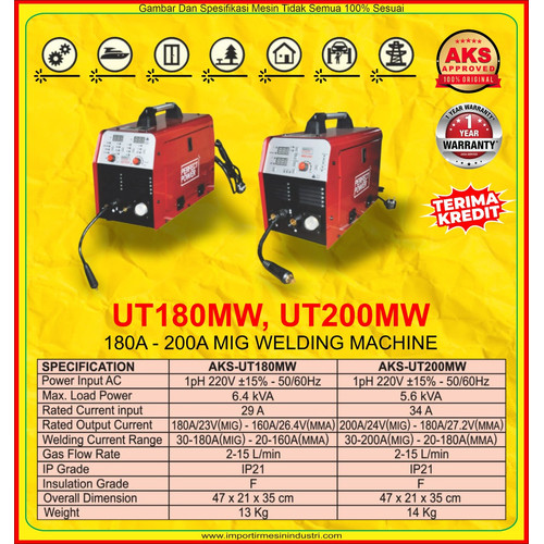 AKS Mig 180 Gasless DC Mig Welding Machine Mesin Las Non Gas UT180MW