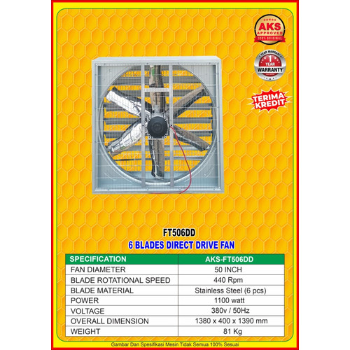 Direct Drive Fan Kipas Kandang Ayam 50 Inch 6 Blade AKS - FT506DD