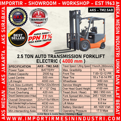 ALAT ANGKUT Automatic Forklift Transmission Baterry 8.6 Kw - TM2.5AB