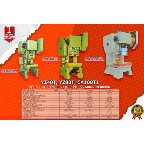 Mesin Pon Pres 80 Ton Open Back Inclinable Press Machine - YZ80T