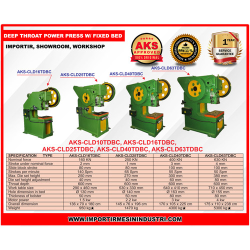 Mesin Pon Press 40 Ton AKS - CLD40TDBC Deep Throat Press Machine