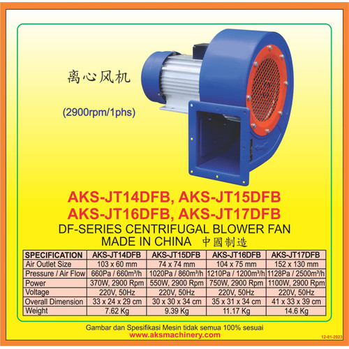 Kipas Keong 16 Inch Centrifugal blower 220V 2900Rpm JT16DFB