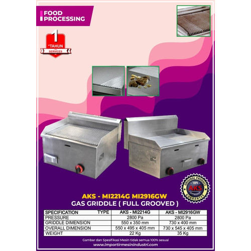 Gas Griddle Alat Pemanggang Daging Steak ( Full Grooved ) MI2214G