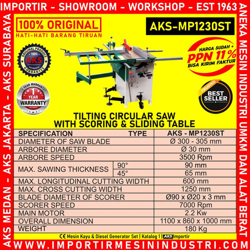 Gergaji Belah Triplek Kayu Tilting Circular Saw AKS - MP1230ST
