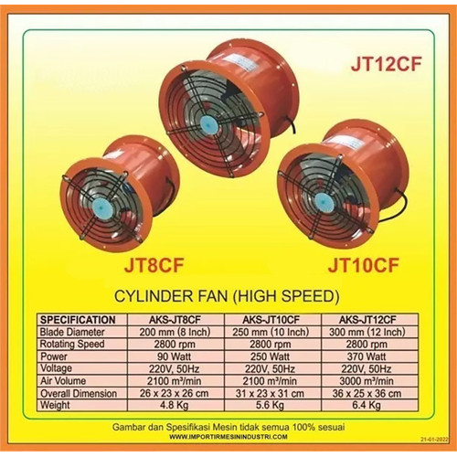 DRUM FAN HIGH SPEED 8 INCH 220V BLOWER TABUNG - ORI