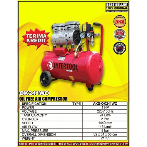 ORI 1 HP 24 Liter Oilless AIR COMPRESSOR KOMPRESOR ANGIN TANPA OLI