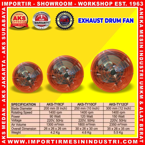 Portable Blower Tabung 8 Inch | Drum Fan Cylinder 90 Watt - TY8CF