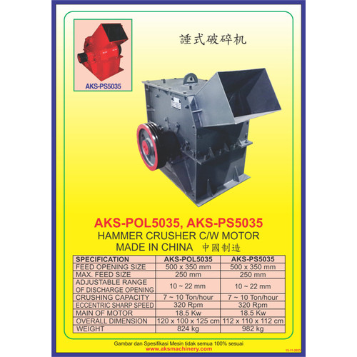 Mesin Pemecah Penghancur Batu Hammer Crusher 18,5 Kw PS5035