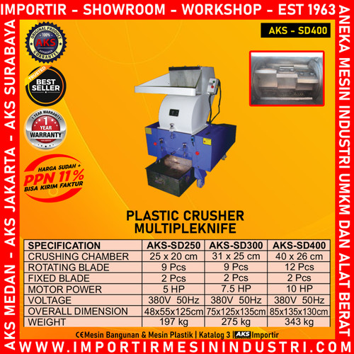 PENCACAH PLASTIK SD400 SD 400 DAUR ULANG 10 Hp PLASTIC CRUSHER