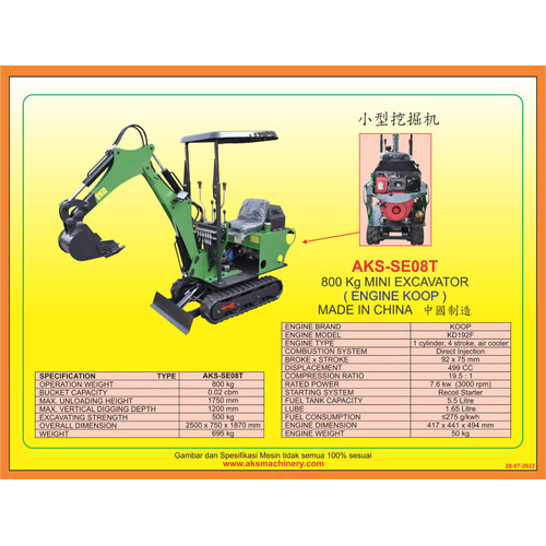 Beko 800 kg 9 Kw Pengangkut Tanah SE0.8T Excavator 0.8 Ton Eskavator