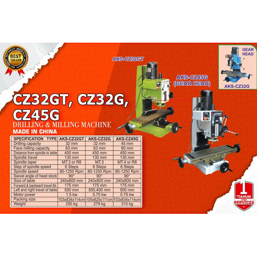 Mesin Bor Duduk Drilling Milling 0,75 Kw 32 mm AKS - CZ32G