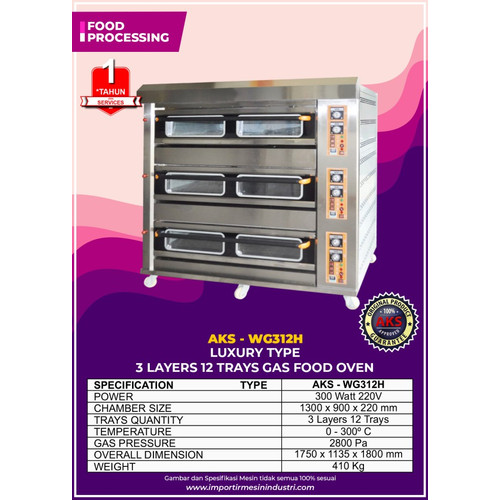 Oven gas bakery produksi otomatis Roti 3 Deck 12 Tray Premium Quality