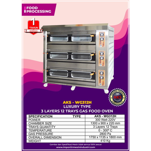 OVEN GAS AKS-WG312H 3 DECK 12 TRAY PEMANGGANG ROTI KUE ORIGINAL