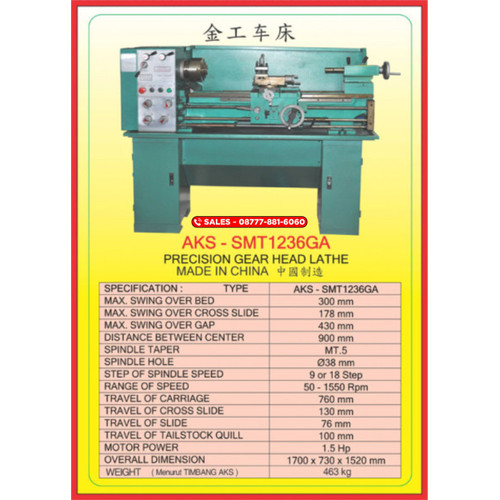 Mesin Bubut SMT1236GA 300 x 900 mm Precision Gear Head Lathe