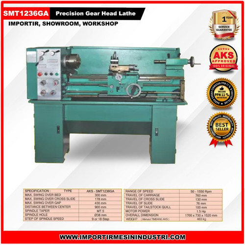 Mesin Bubut Besi 300 mm Precision Gear Head Lathe AKS - SMT1236GA