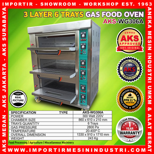 Gas Baking Oven Pemanggang Roti 3 Deck 6 Loyang AKS-WG306A ORIGINAL