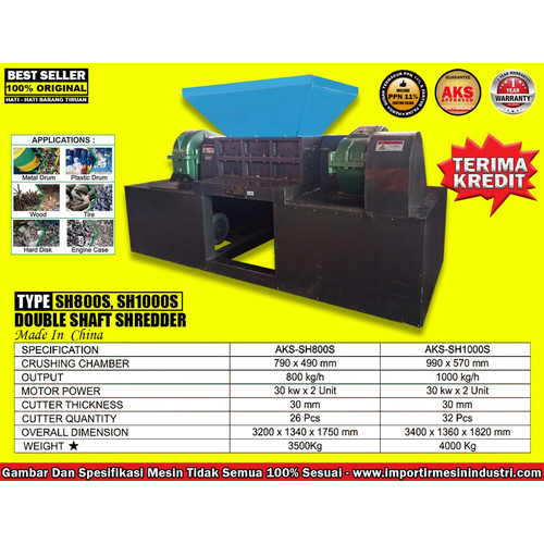 MESIN PENGHANCUR KAYU / LIMBAH  / LOGAM  /  DOUBLE SHAFT SHREDDER AKS - SH800S