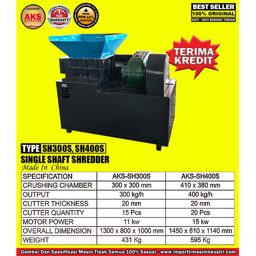 single shaft shredder mesin penghancur kayu 11 kw original AKS- SH300S