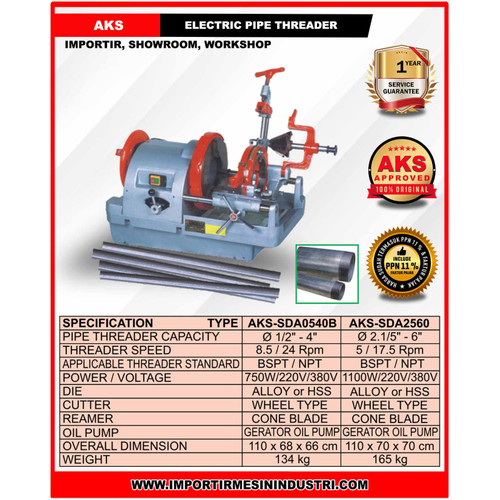 Mesin Listrik Elektrik 1/2" - 4" Inch Threader AKS - SDA0540B