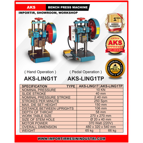 Mesin Press Kulit 1 TON Bench Press Machine AKS - LING1T