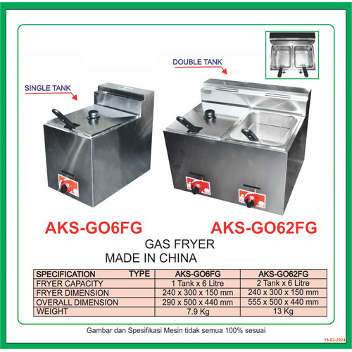 Mesin Goreng/ Penggoreng/ Gas Deep Fryer 6 Liter AKS-GO6FG GARANSI