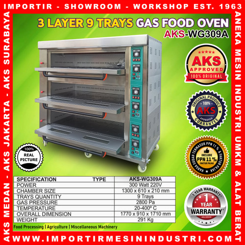 Gas Oven Roti 3 decks 9 trays Pemanggang Roti AKS-WG309A GARANSI RESMI