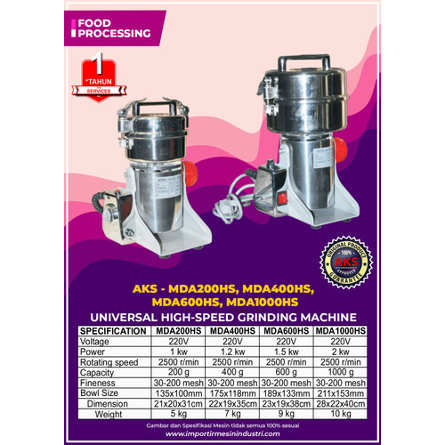Mesin Penggiling Rempah Dan Giling Bumbu MDA1000HS