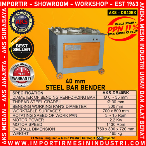 Mesin Pembengkokan Besi Bar Bending Steel ( 40 mm ) DB40BK 2.2 Kw