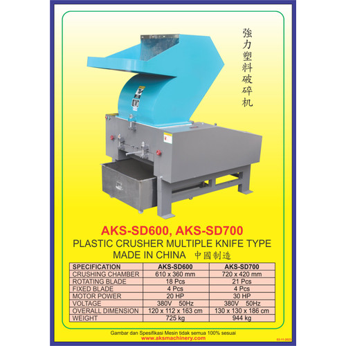 Mesin Penghancur Penggiling Plastik Sampah Crusher 20 Hp AKS - SD600