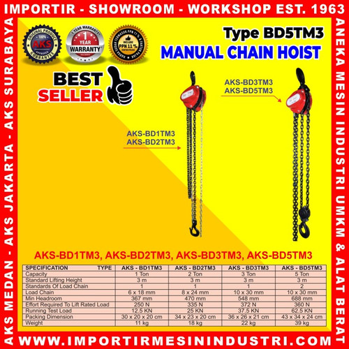 Chain Block / Chain Hoist Manual 2 ton x 3 meter AKS - BD2TM3