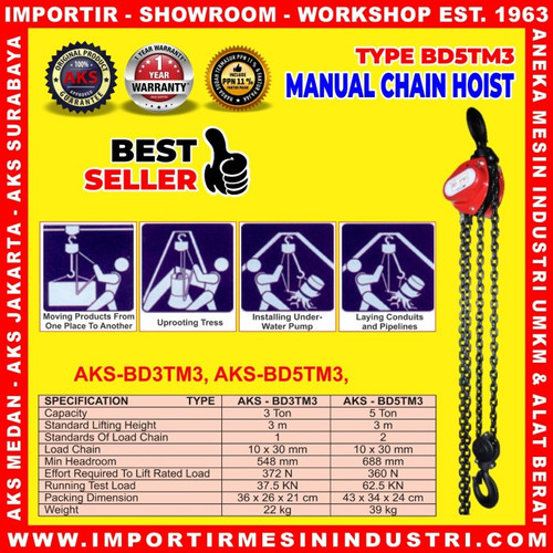 Katrol Kerekan 5 Ton Chain Hoist Original AKS - BD5TM3