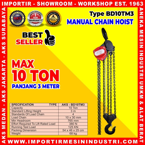 Chain Hoist Original / Katrol Kerekan Manual Takel 10 Ton - BD10TM3