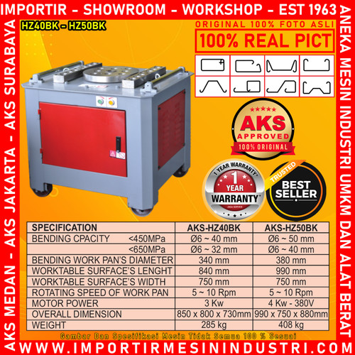 Steel Bar Bender Elektrik / Mesin Penekuk Besi Pembengkok HZ40BK - 3Kw