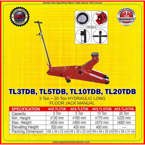 Floor Jack 5 Ton - Dongkrak Buaya Panjang 56 cm | AKS - TL5TDB