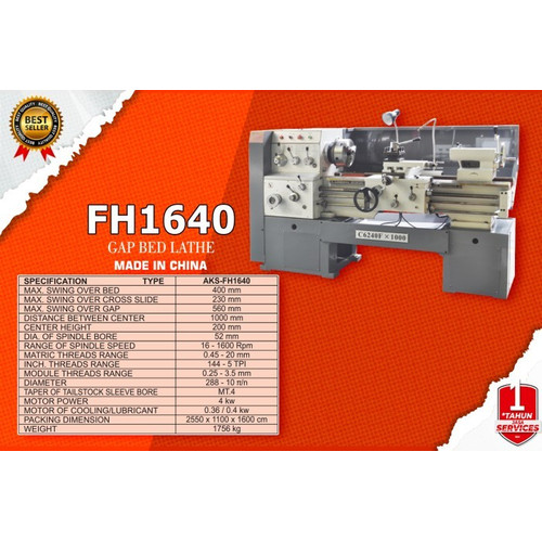 Bubut Mesin Besi FH1640 / Gap Bed Lathe Machine Motor Power 4 kw