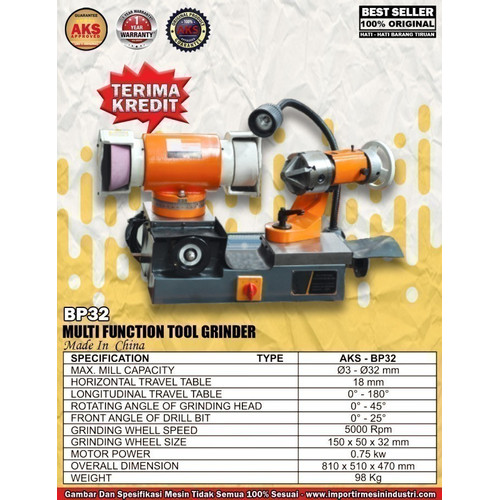 Gurinda Cap. 32 mm Besi Logam Multi Function Tool Grinder Machine BP32