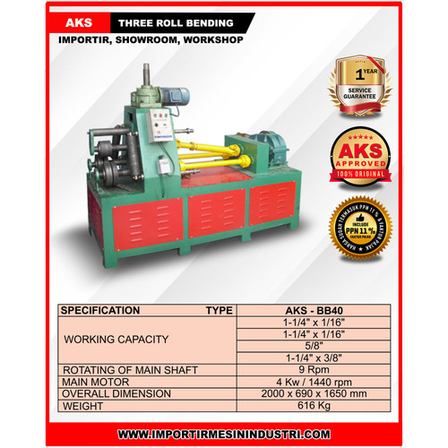 Three Roll Bending Machine/Mesin Tekuk Pipa Roll Hydraulic - BB40/4kw