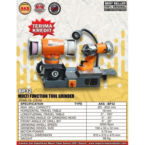 Gurinda Besi Logam 1.5 Kw Multi Function Tool Grinder Machine AKS-BP32