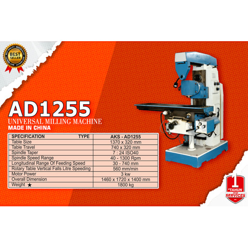 Universal Milling Machine / Mesin Milling motor powr 3 kw AKS - AD1255