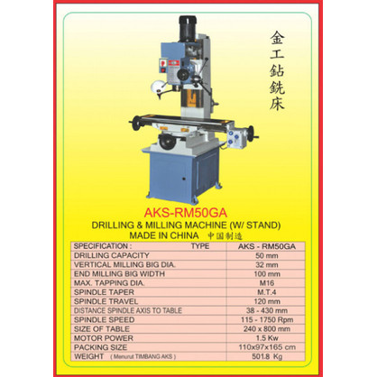 Drilling Milling Machine Bor Dudukan With Stand 1,5Kw 50mm Type RM50GA