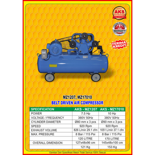 Kompresor Angin Belt Driven Air Compressor Dinamo 7.5 Hp 120 L 8 Bar