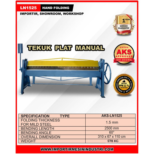 Hand Folding Mesin Penekuk Tekuk Plat Manual 1,5x2500mm Type LN1525