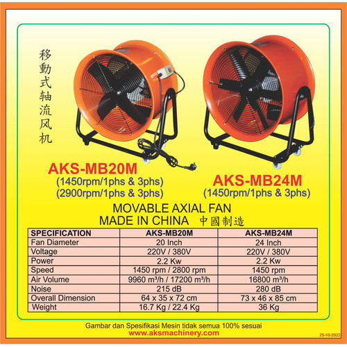 Kipas Tabung /Cylinder Fan High Speed 220V/1450 Rpm AKS-MB24M