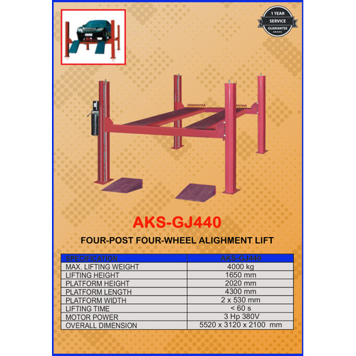 Four Post Wheel Alignment Lift Mobil 4 Tiang 4 Ton