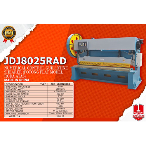 Shearing Machine JDJ8025RAD Mesin Potong Plat Besi 8x2500 mm Roda Atas