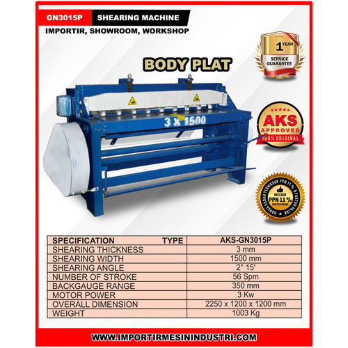 Mesin Shearing Potong Plat 3 x 1500 mm Shearing Machine AKS - GN3015P