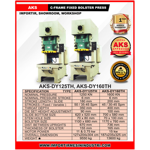 Mesin Tekan 160 Ton C - Frame Pres Fixed Bolster Press Machine DY160TH
