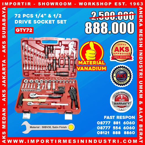 Kunci Sok Shock Soket Kunci Ring Pas Set Toolbox 72pcs + BUBBLE WRAP